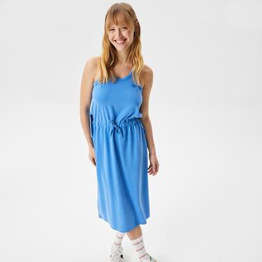  Kadın Loose Fit Kolsuz V Yaka Mavi Elbise