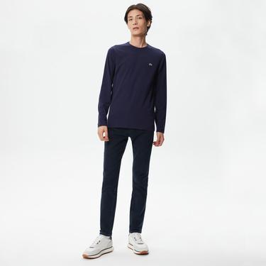  Erkek Slim Fit Uzun Kollu Bisiklet Yaka Lacivert T-Shirt