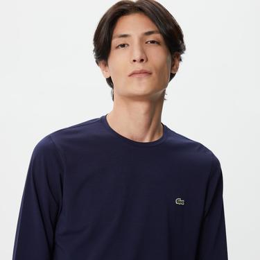  Erkek Slim Fit Uzun Kollu Bisiklet Yaka Lacivert T-Shirt