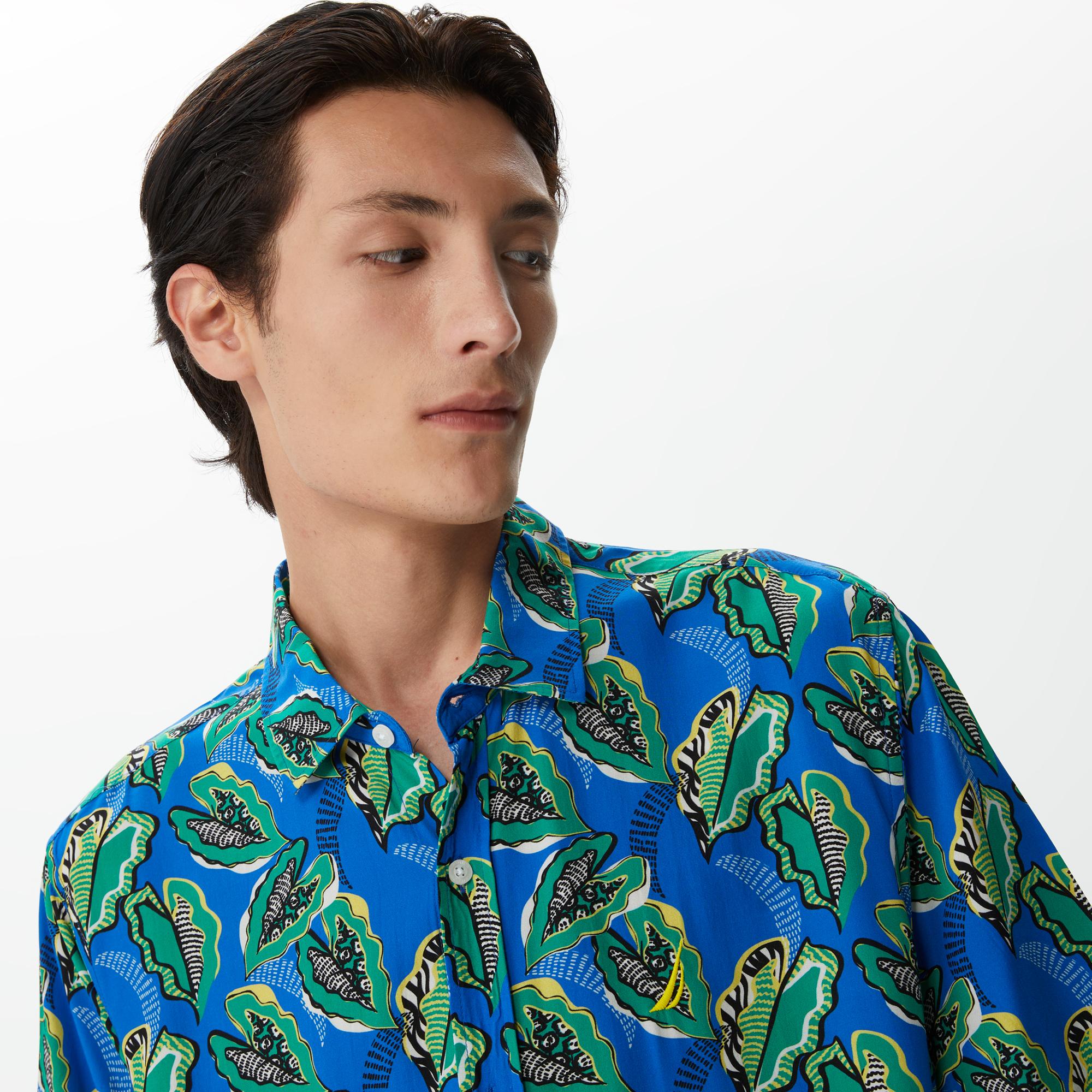 Nautica Erkek Mavi Classic Fit Kısa Kollu Gömlek