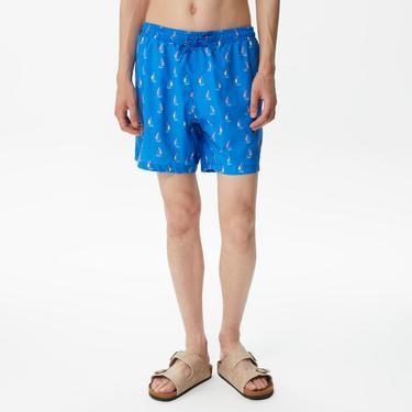  Nautica Erkek Mavi Baskılı Deniz Şortu