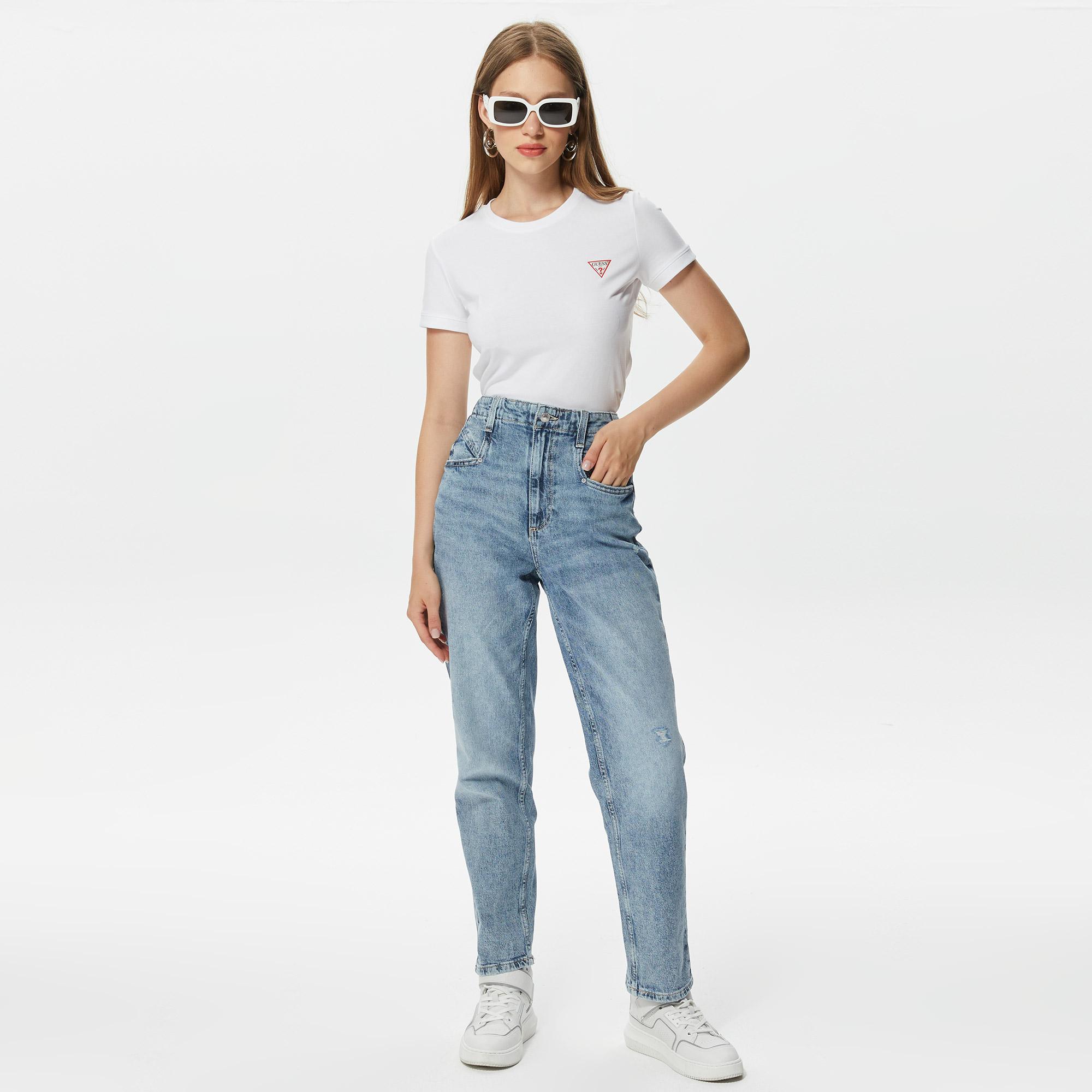 Guess Mini Triangle Kadın Beyaz T-Shirt