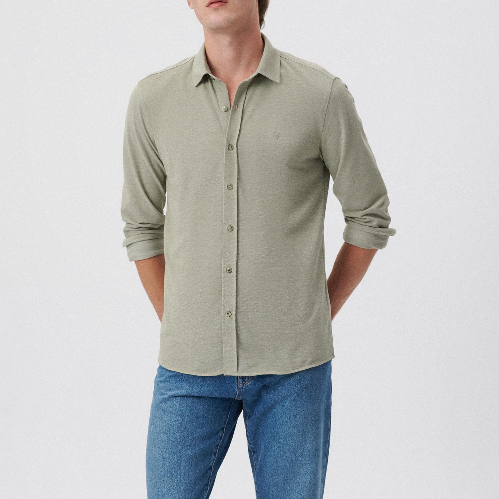 Mavi Yeşil Gömlek Fitted / Vücuda Oturan Kesim 0210294-32344