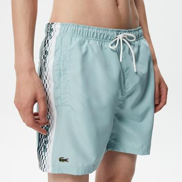  Erkek Regular Fit Baskılı Mavi Mayo Şort