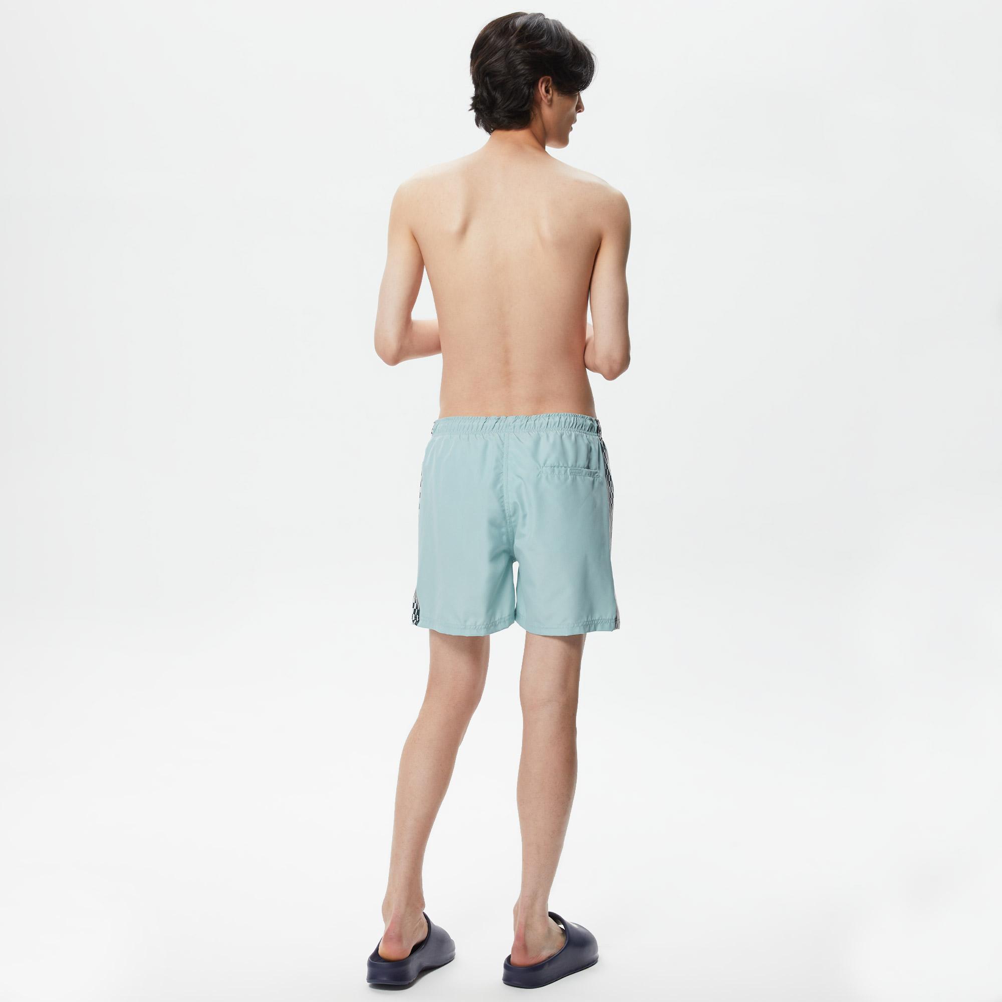 Erkek Regular Fit Baskılı Mavi Mayo Şort