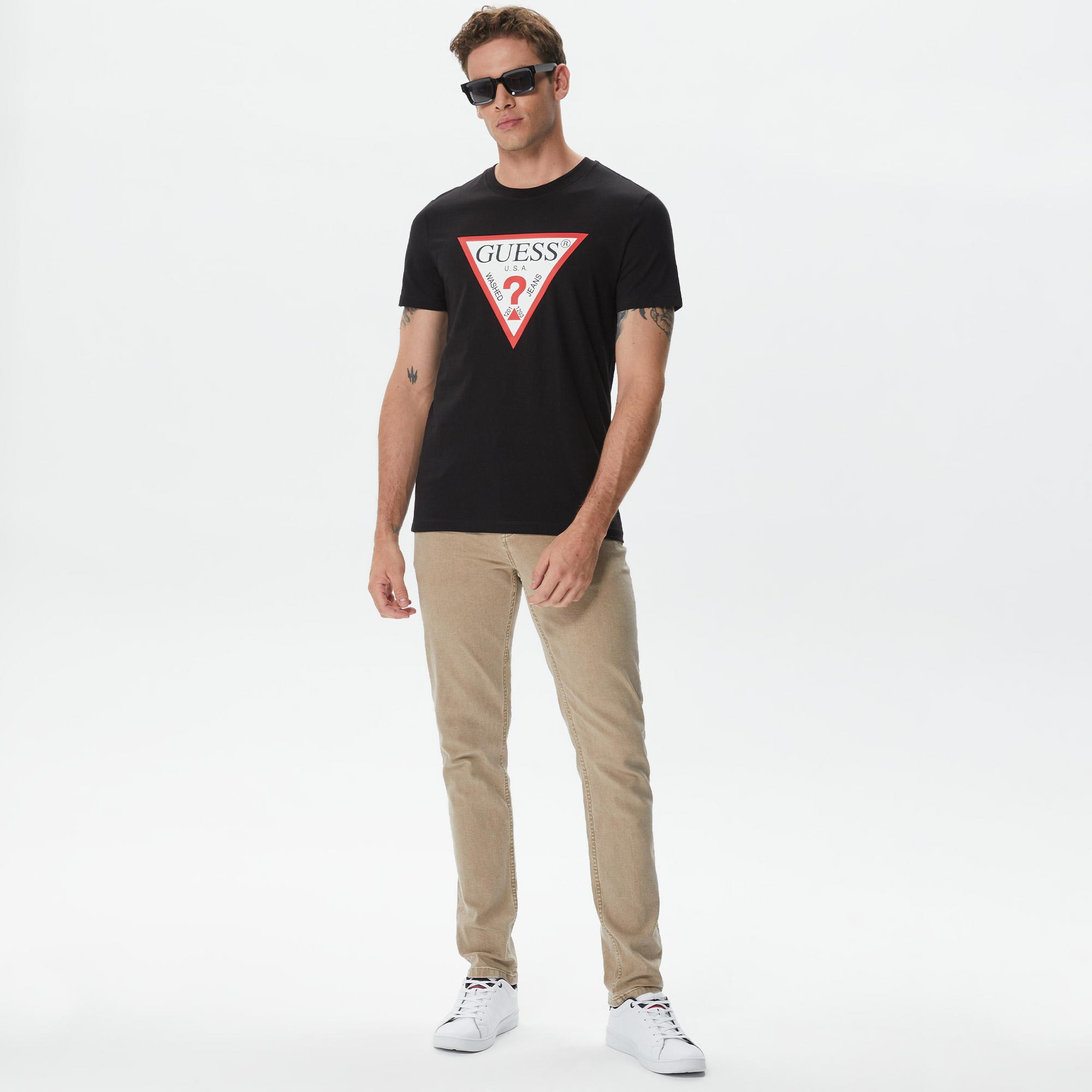 Guess Original Logo Mid Organic Stream Jersey Erkek Siyah T-Shirt