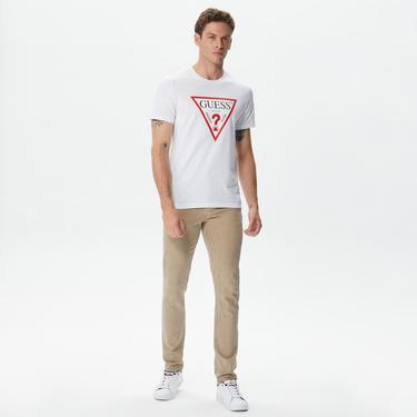  Guess Original Logo Mid Organic Stream Jersey 180 Erkek Beyaz T-Shirt