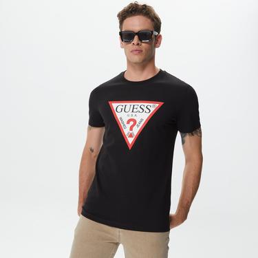  Guess Original Logo Mid Organic Stream Jersey 180 Erkek Siyah T-Shirt