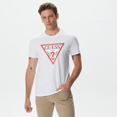  Guess Original Logo Mid Organic Stream Jersey 180 Erkek Beyaz T-Shirt