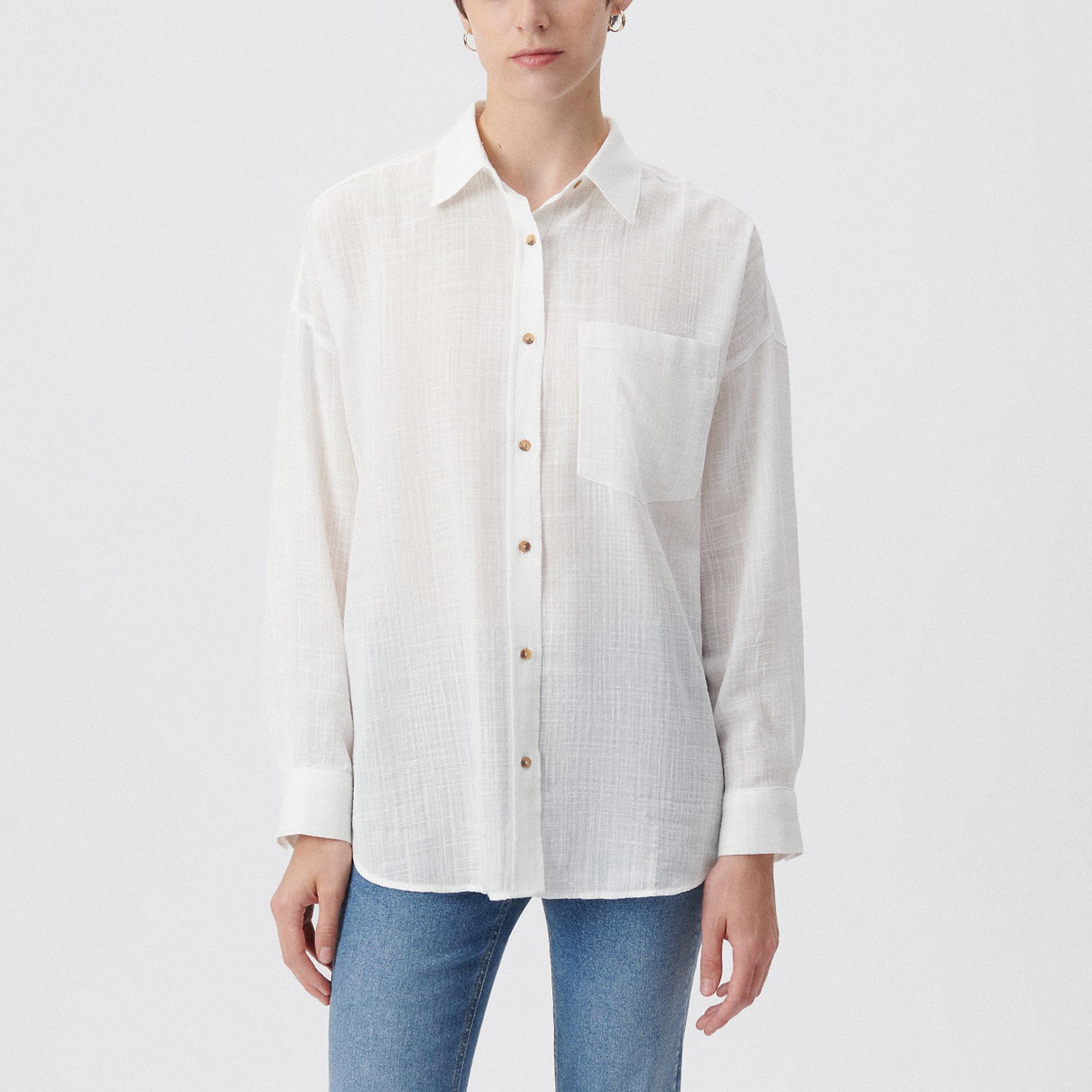 Mavi Beyaz Gömlek Oversize / Geniş Kesim 1210404-70057