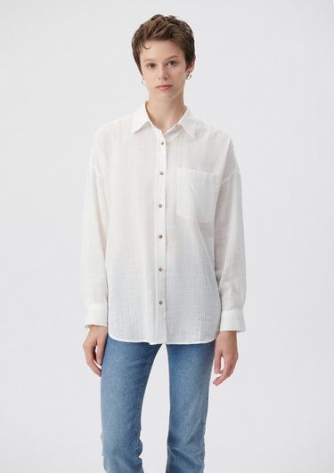  Mavi Beyaz Gömlek Oversize / Geniş Kesim 1210404-70057