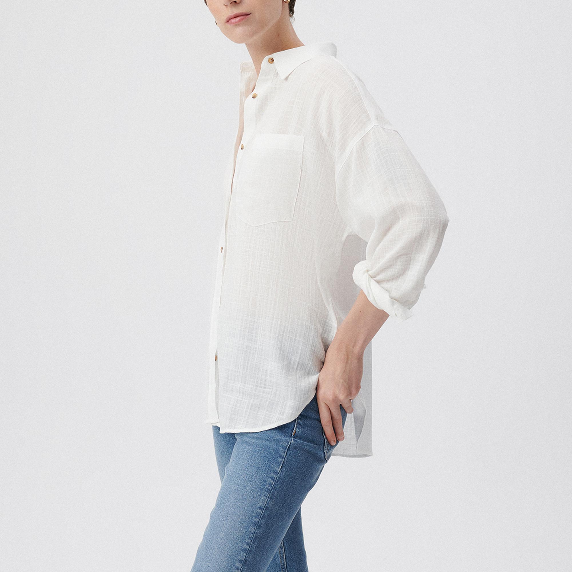 Mavi Beyaz Gömlek Oversize / Geniş Kesim 1210404-70057