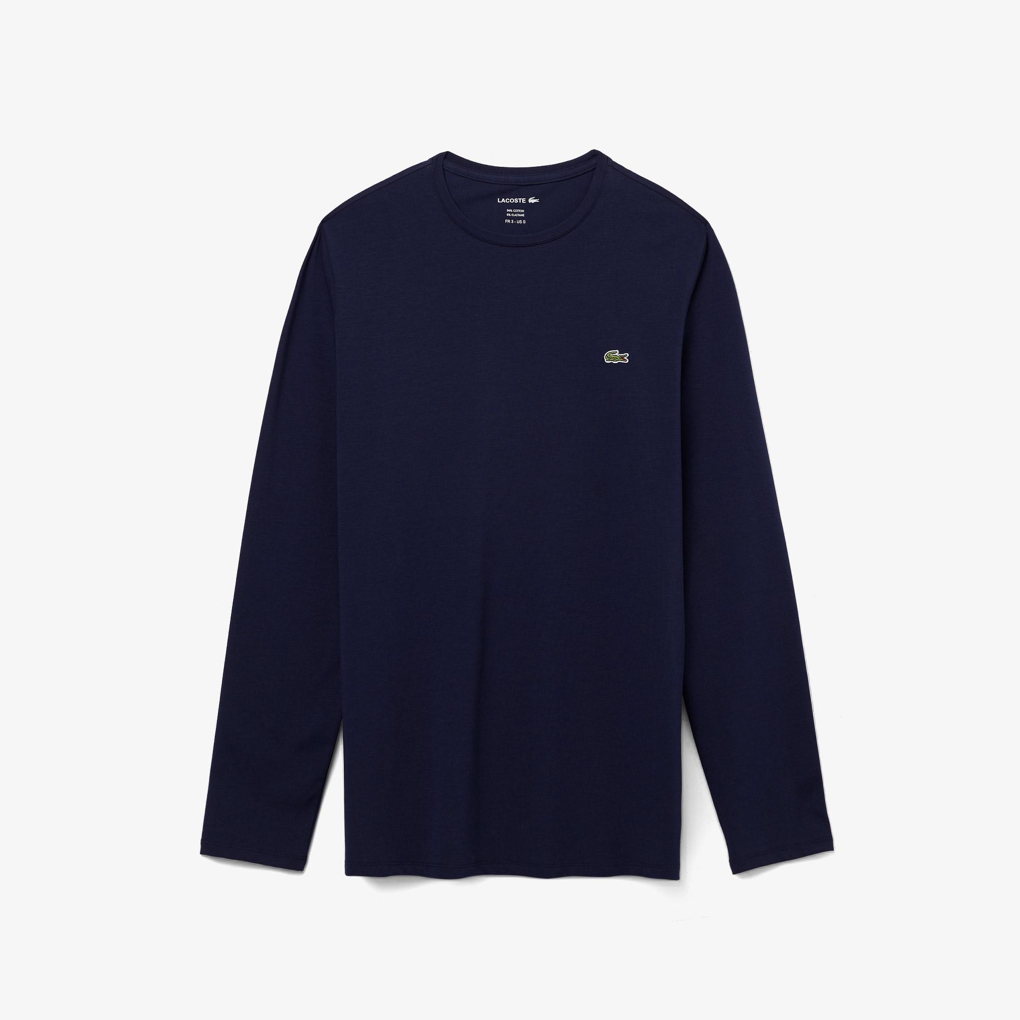 Erkek Slim Fit Uzun Kollu Bisiklet Yaka Lacivert T-Shirt