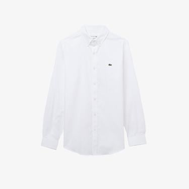 Erkek Slim Fit Düğmeli Yaka Beyaz Gömlek