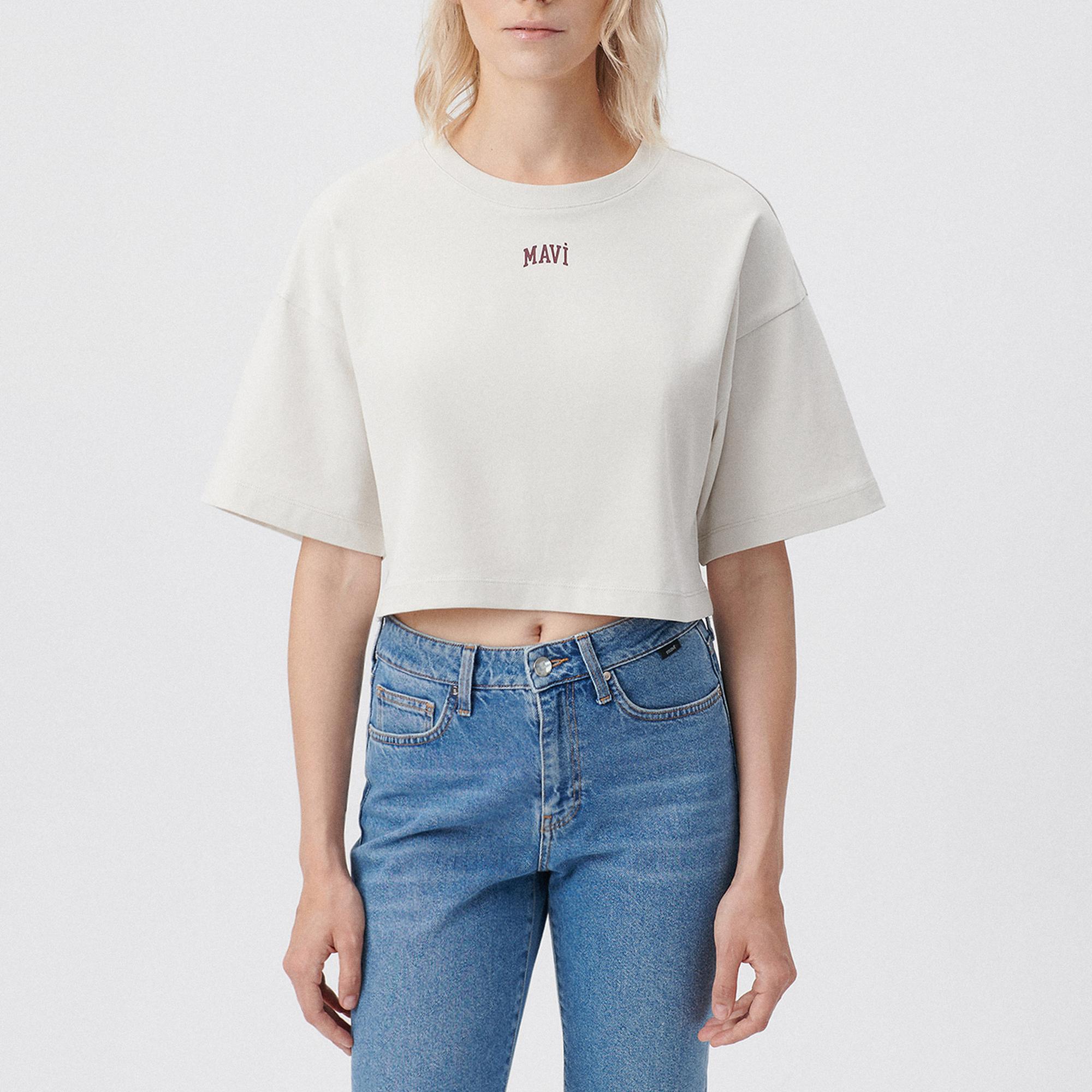 Mavi Mavi Logo Baskılı Bej Crop Tişört Crop / Kısa Kesim 1611585-70136