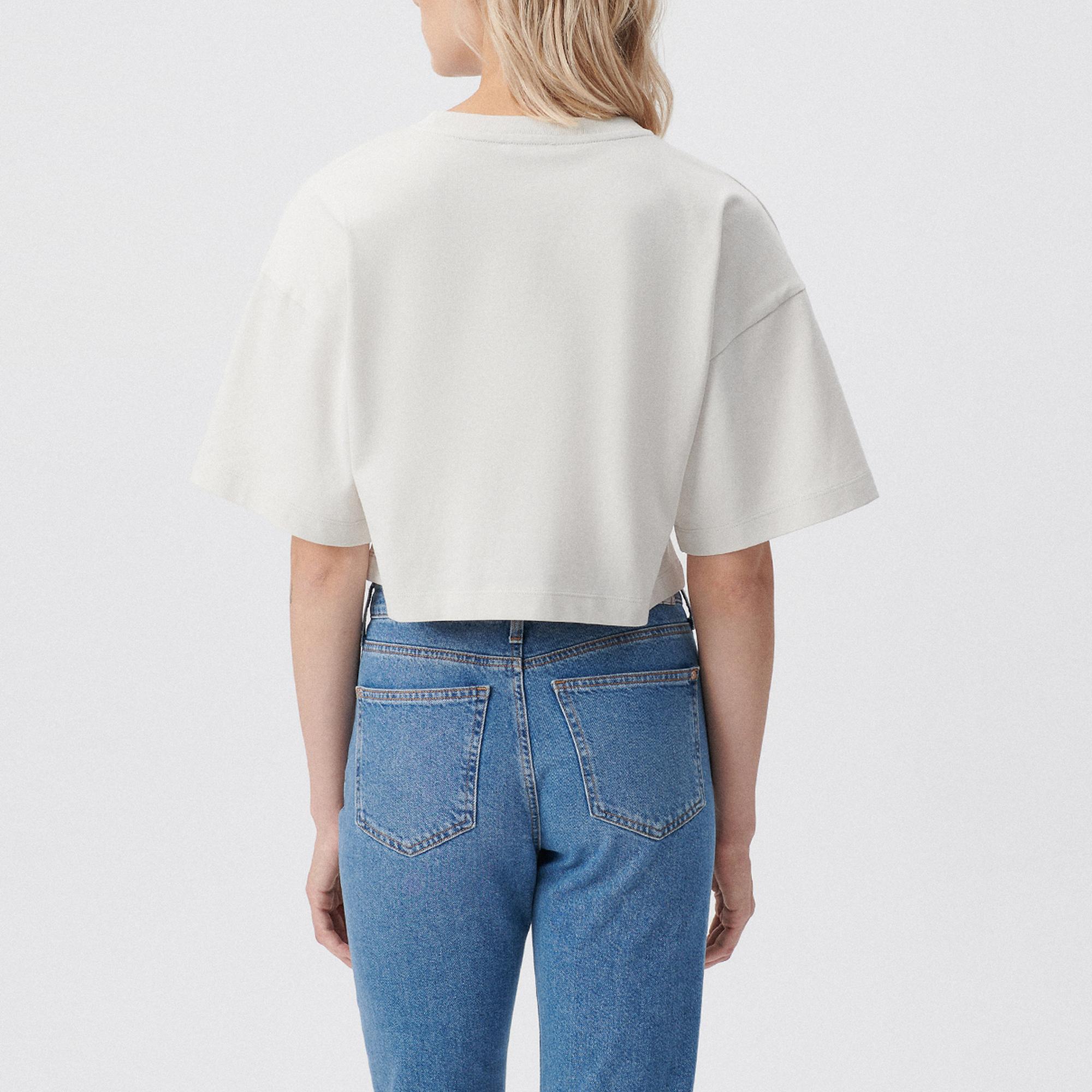 Mavi Mavi Logo Baskılı Bej Crop Tişört Crop / Kısa Kesim 1611585-70136