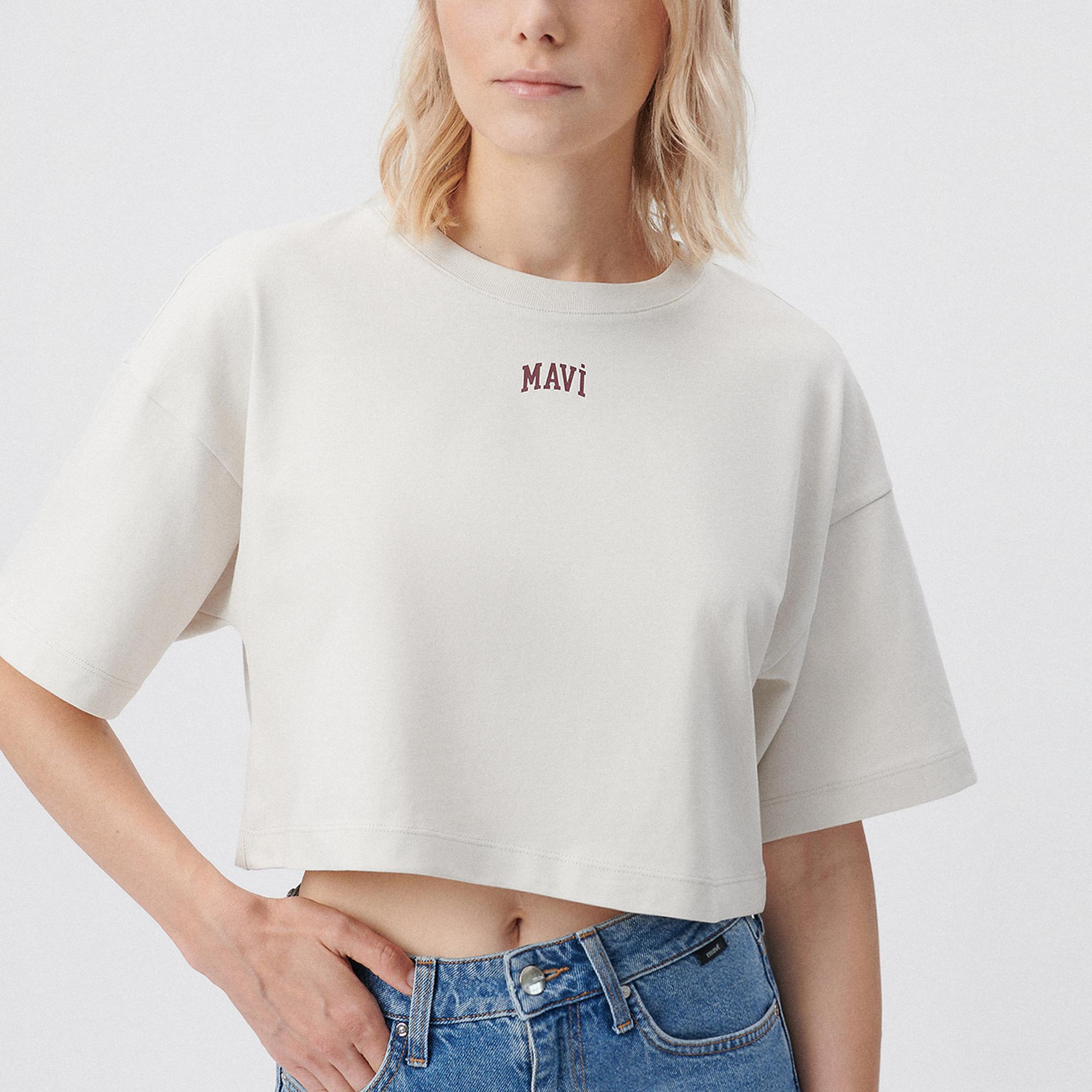 Mavi Mavi Logo Baskılı Bej Crop Tişört Crop / Kısa Kesim 1611585-70136