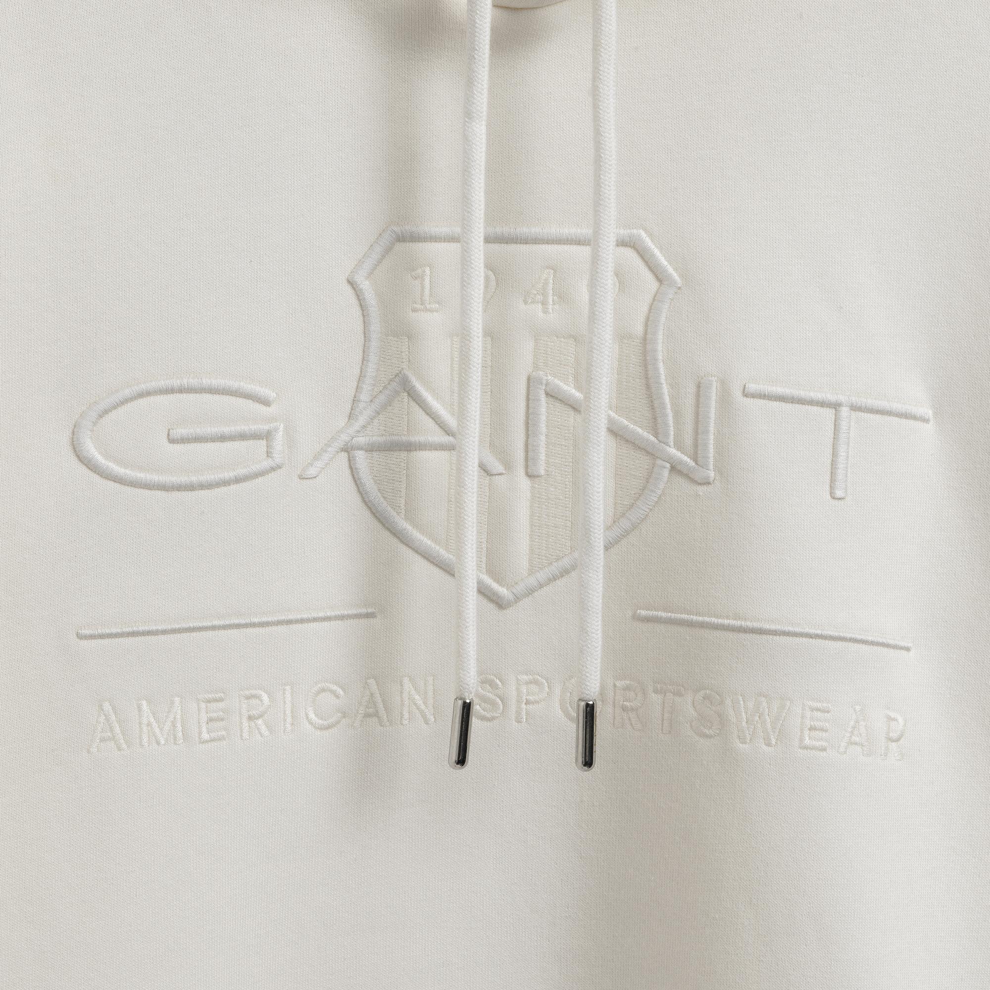 Gant Erkek Bej Regular Fit Kapüşonlu Logolu Sweatshirt