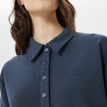  Kadın Loose Fit Kısa Kollu Polo Yaka Lacivert Elbise