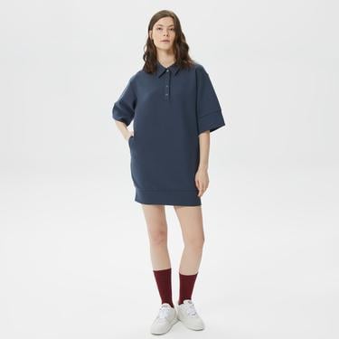  Kadın Loose Fit Kısa Kollu Polo Yaka Lacivert Elbise