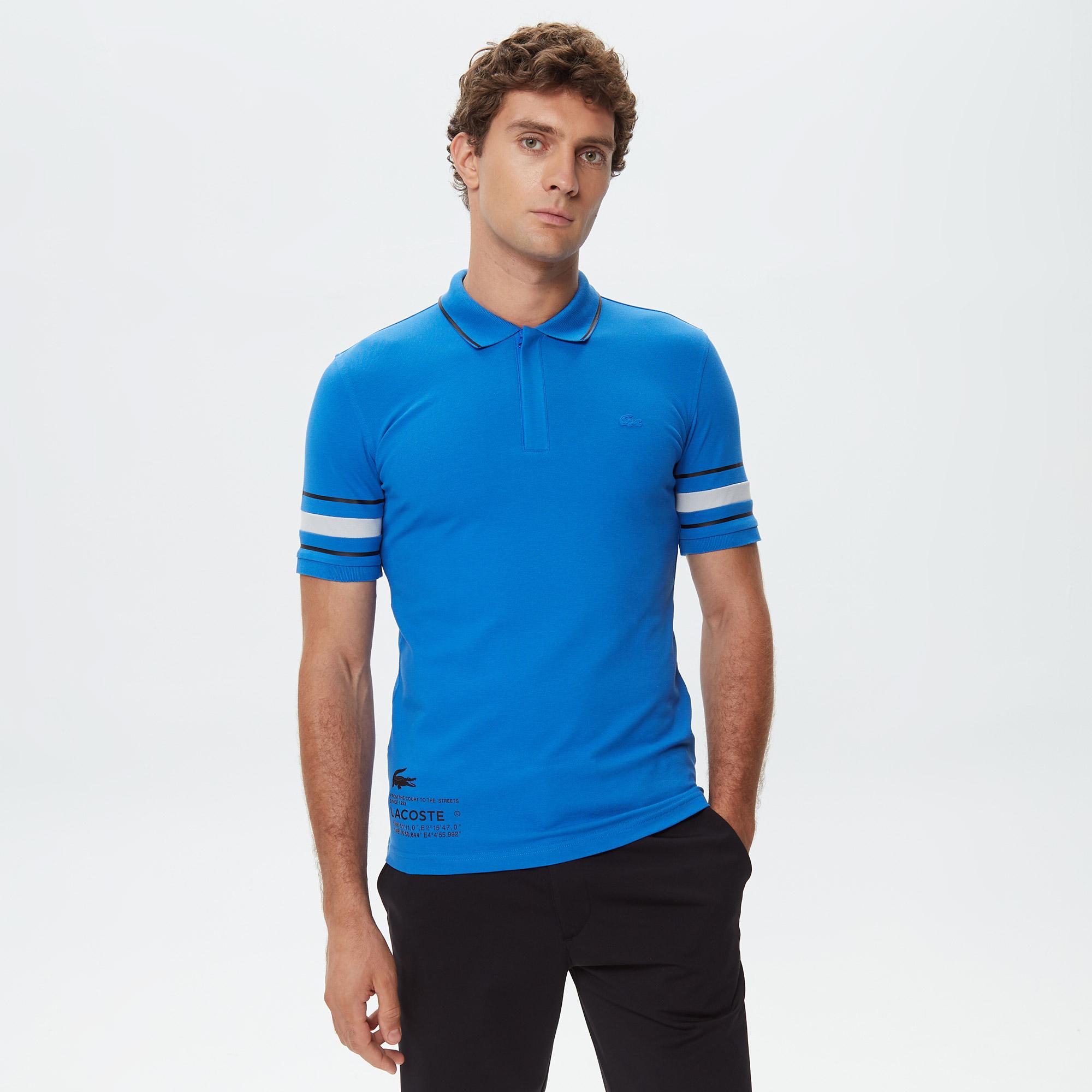 Active Erkek Slim Fit Baskılı Mavi Polo