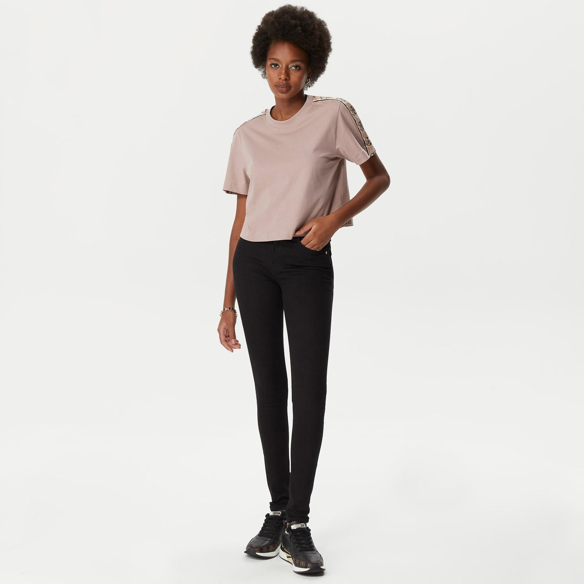 Guess Britney Crop Kadın Açık Pembe T-Shirt