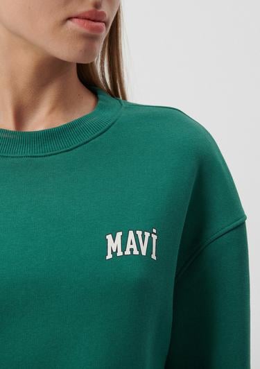  Mavi Mavi Logo Baskılı Yeşil Crop Sweatshirt 1611601-71874