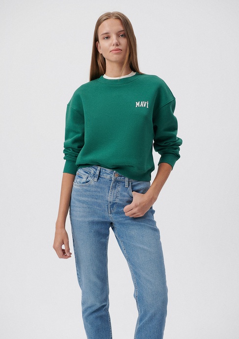 Mavi Mavi Logo Baskılı Yeşil Crop Sweatshirt 1611601-71874