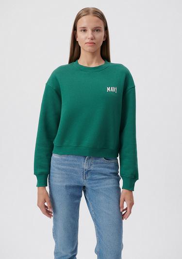  Mavi Mavi Logo Baskılı Yeşil Crop Sweatshirt 1611601-71874