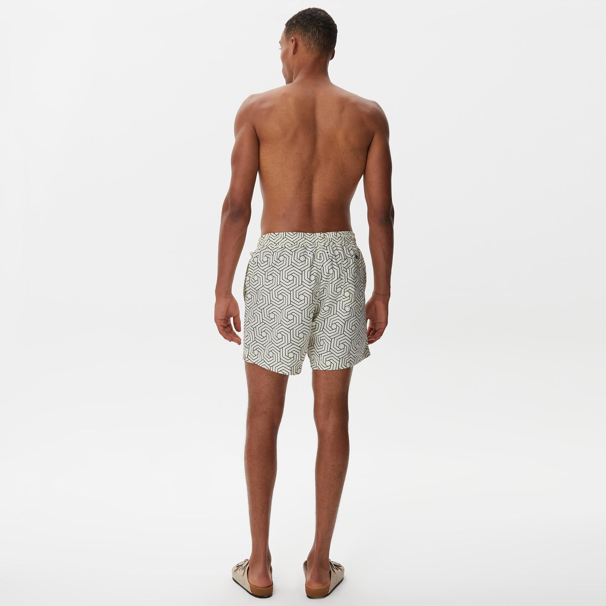 Nautica Erkek Krem Rengi Baskılı Deniz Şortu