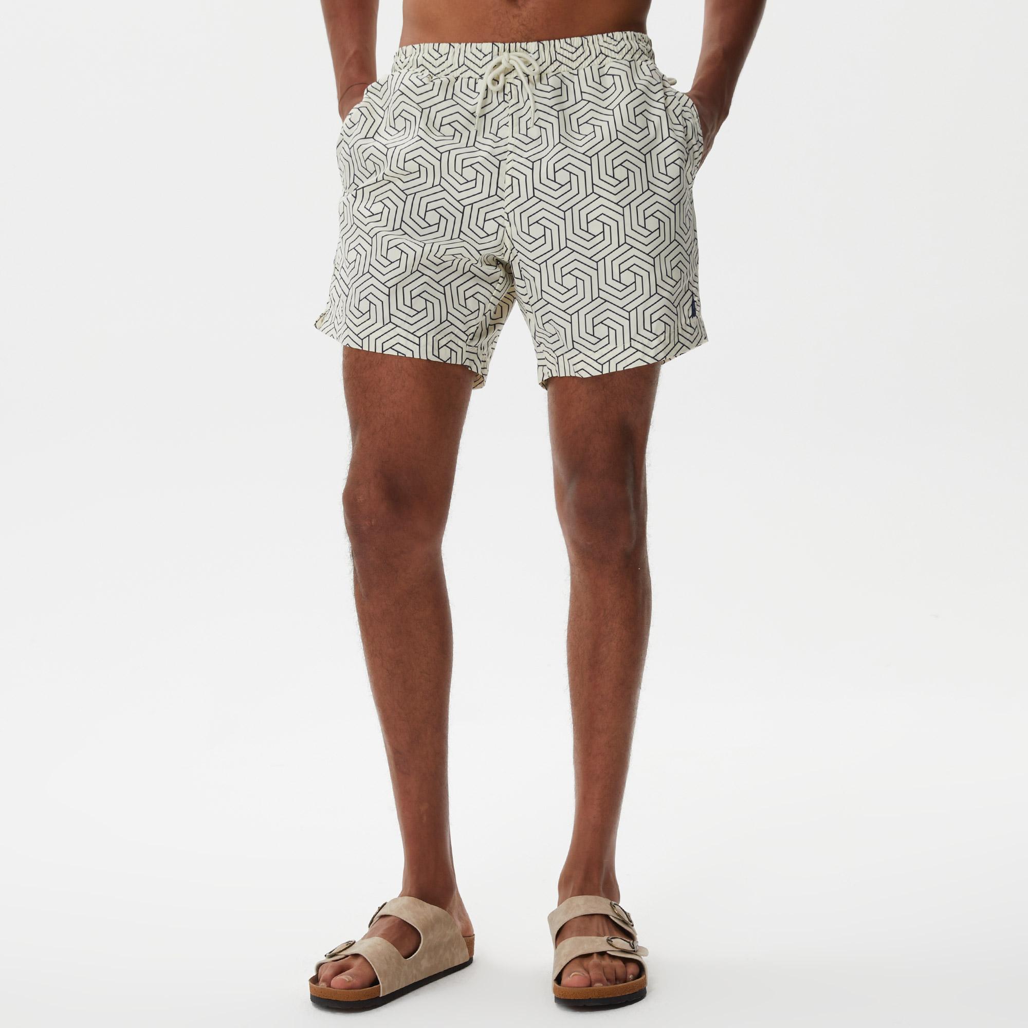 Nautica Erkek Krem Rengi Baskılı Deniz Şortu