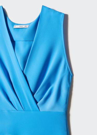  Mango Kadın Yan Yırtmaçlı Asimetrik Elbise Turkuaz