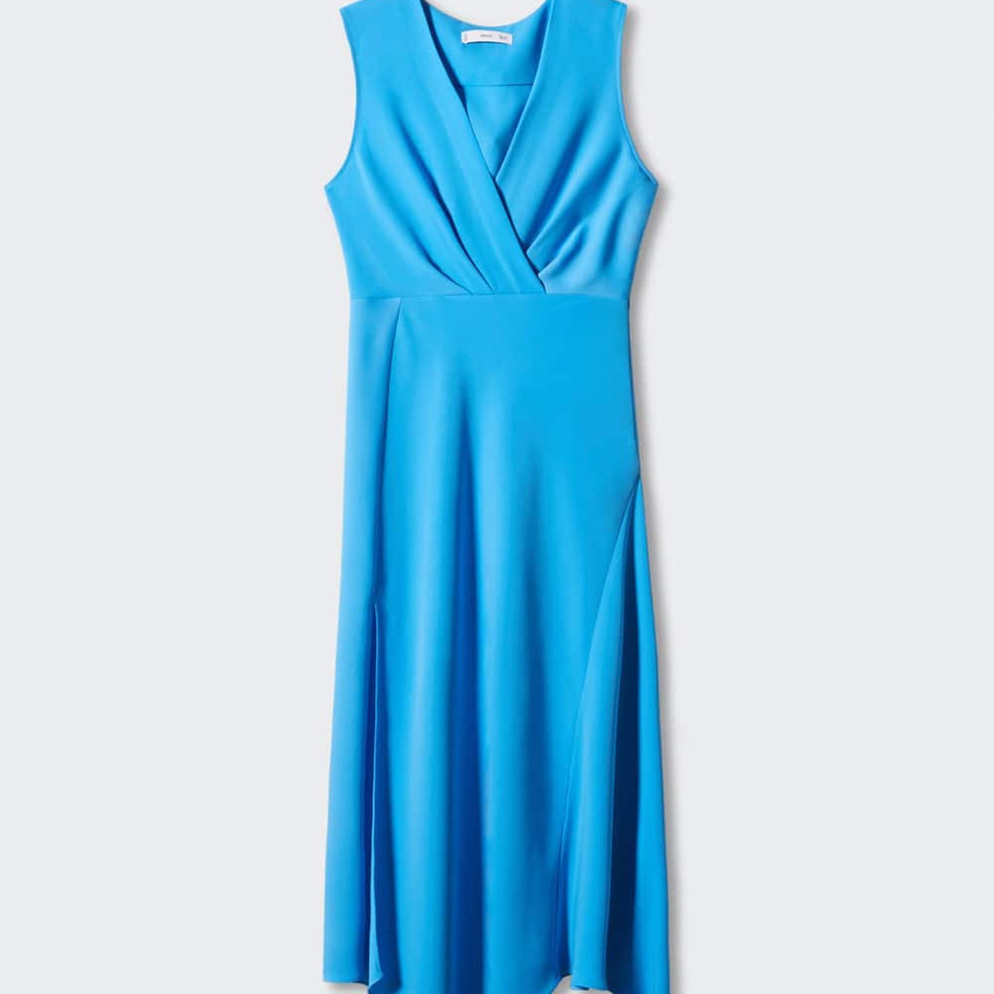 Mango Kadın Yan Yırtmaçlı Asimetrik Elbise Turkuaz