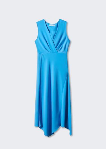  Mango Kadın Yan Yırtmaçlı Asimetrik Elbise Turkuaz