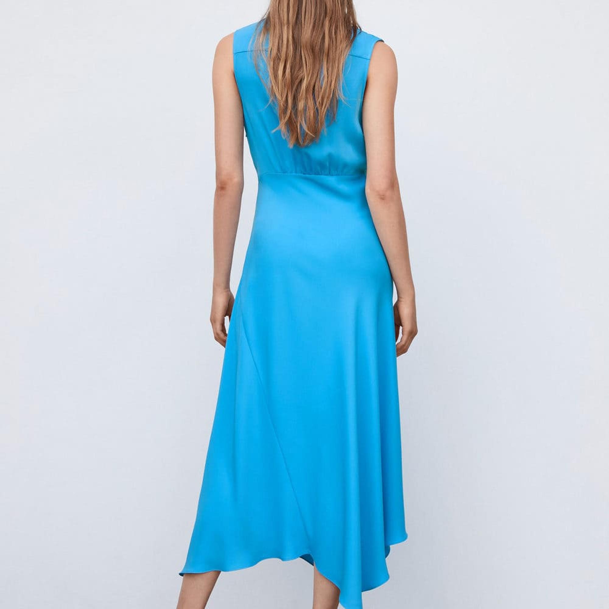 Mango Kadın Yan Yırtmaçlı Asimetrik Elbise Turkuaz