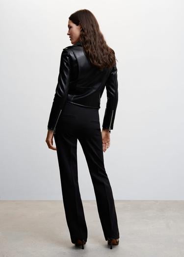  Mango Kadın Deri Görünümlü Biker Ceket Siyah