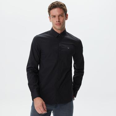  Calvin Klein Stretch Poplin Slim Shirt Erkek Siyah Gömlek