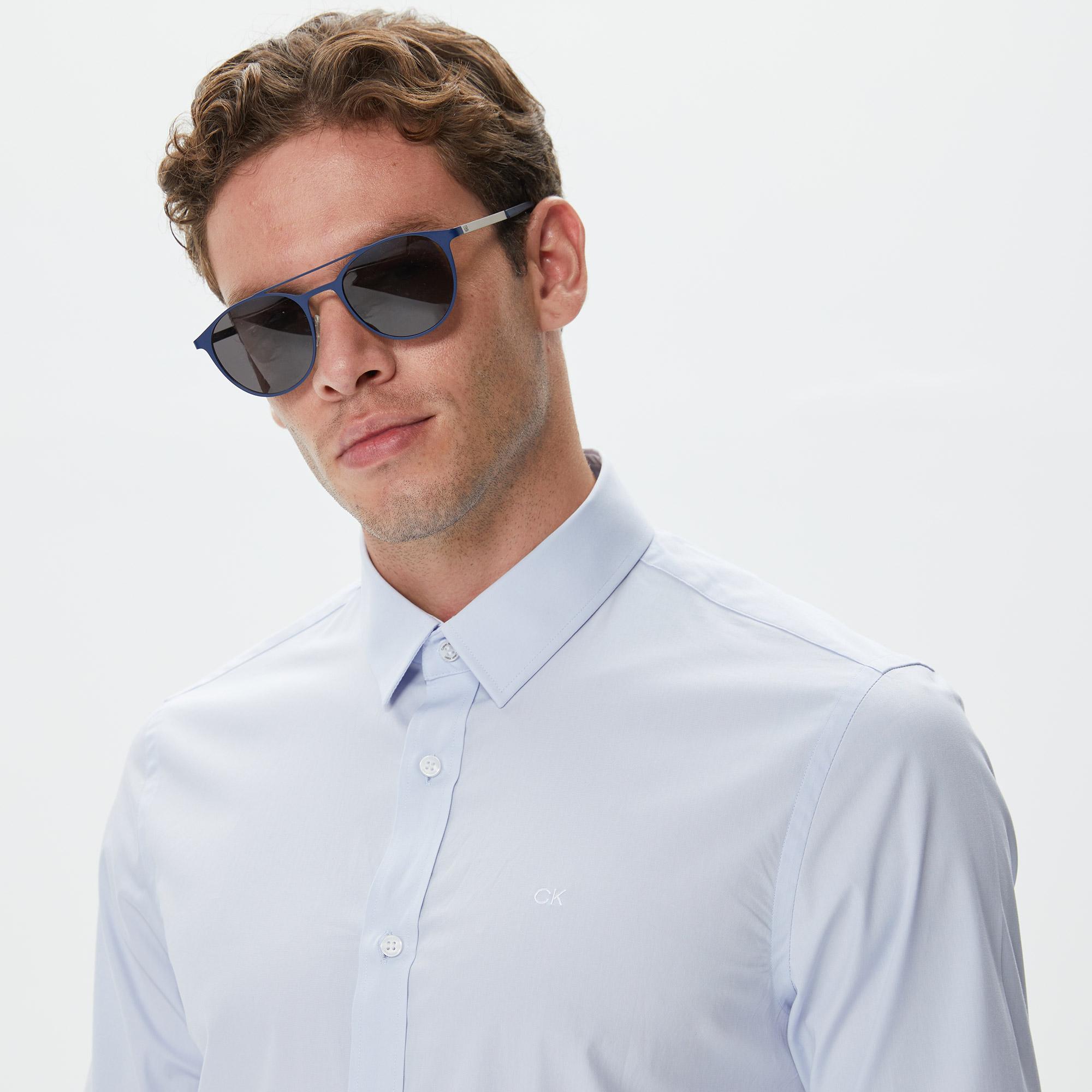 Calvin Klein Stretch Poplin Slim Erkek Mavi Gömlek