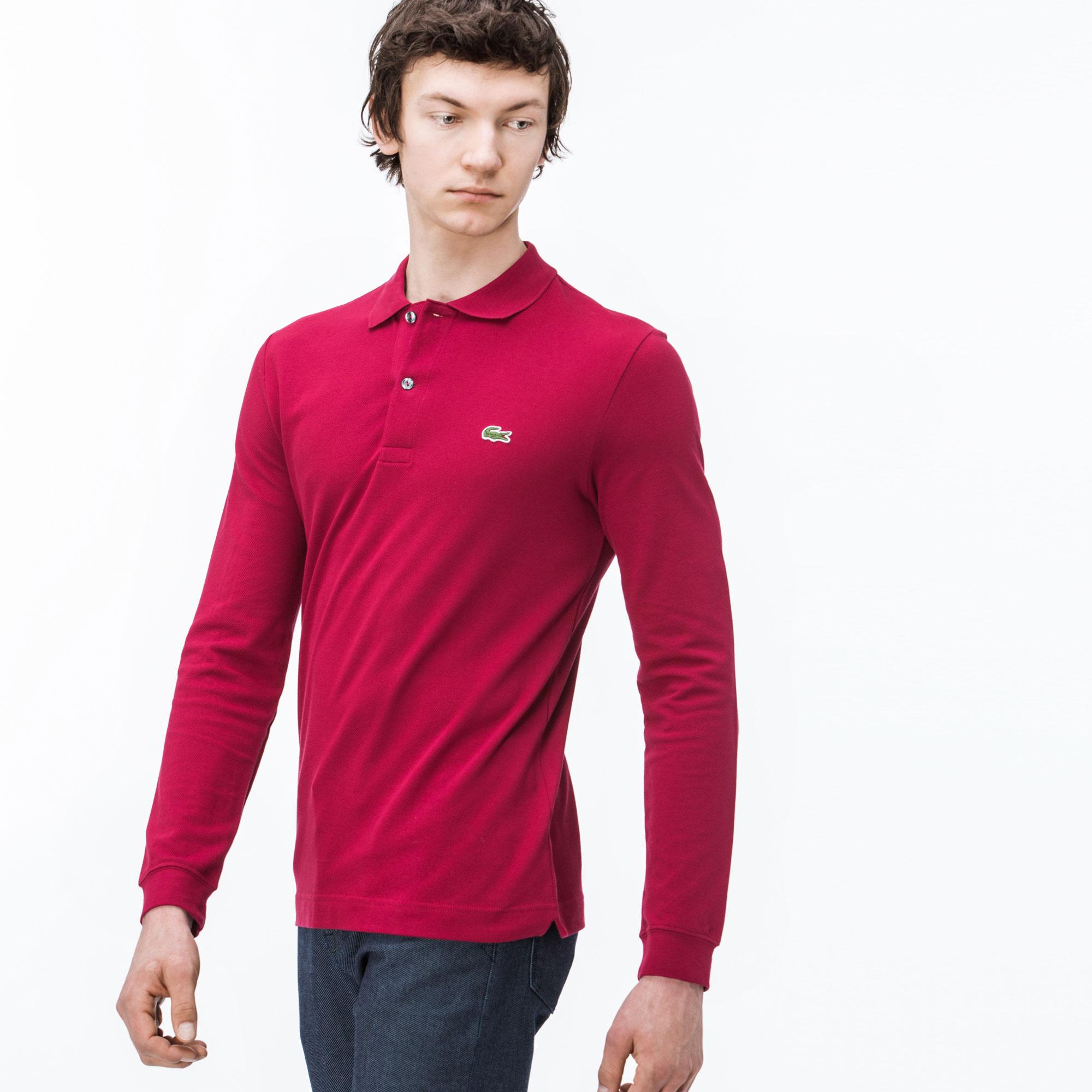 Lacoste Erkek Slim Fit Uzun Kollu Bordo Polo