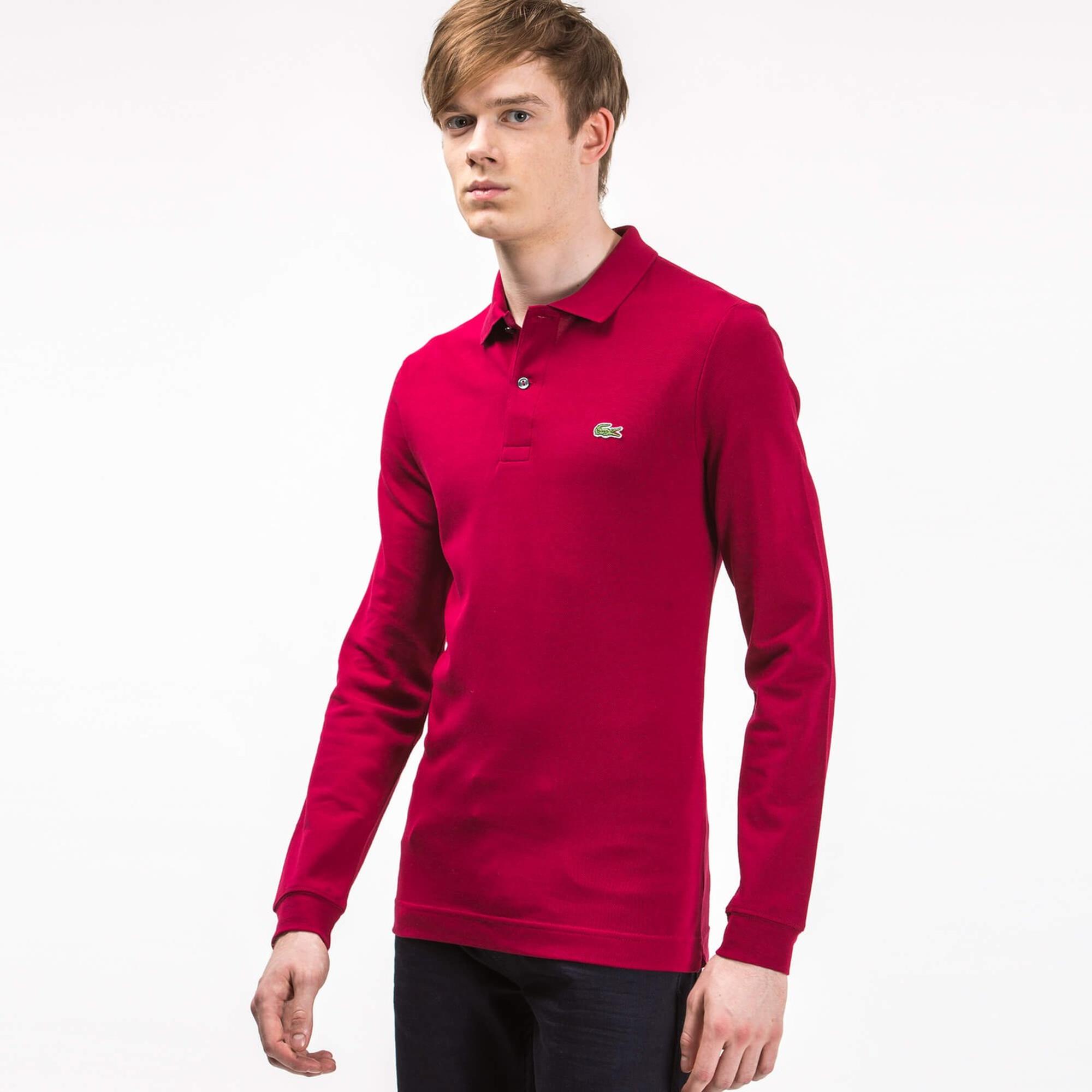 Lacoste Erkek Slim Fit Uzun Kollu Bordo Polo