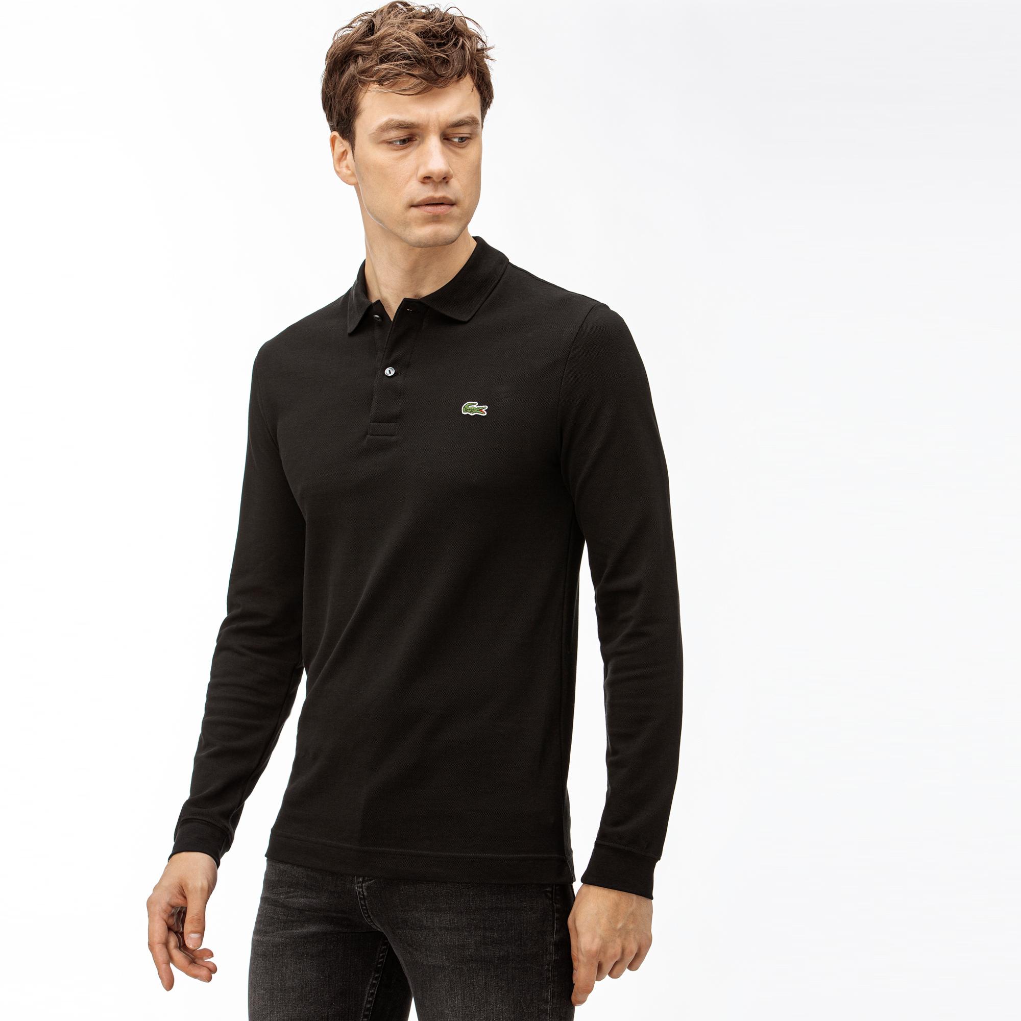 L.12.12 Erkek Slim Fit Uzun Kollu Siyah Polo