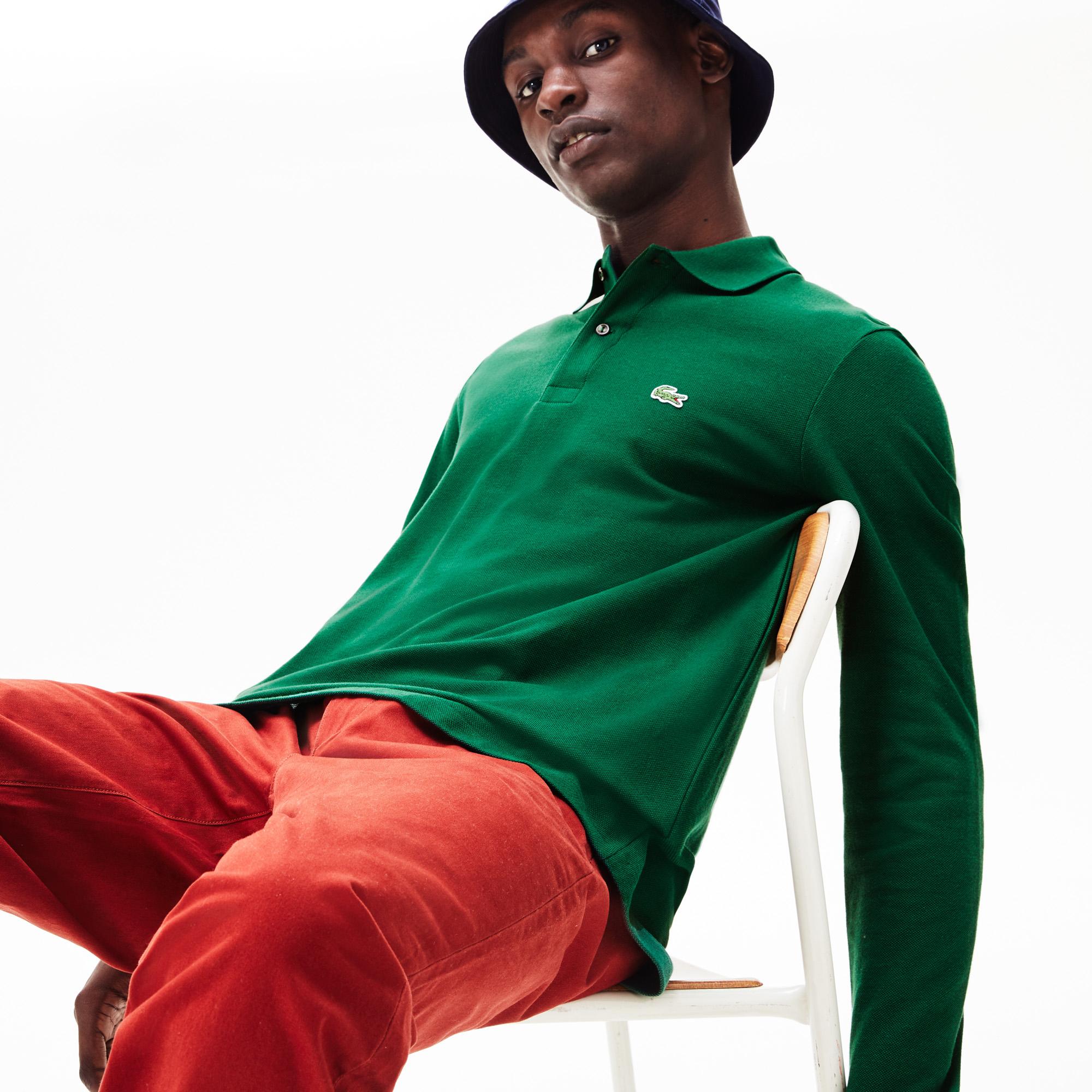 L.12.12 Erkek Classic Fit Uzun Kollu Koyu Yeşil Polo