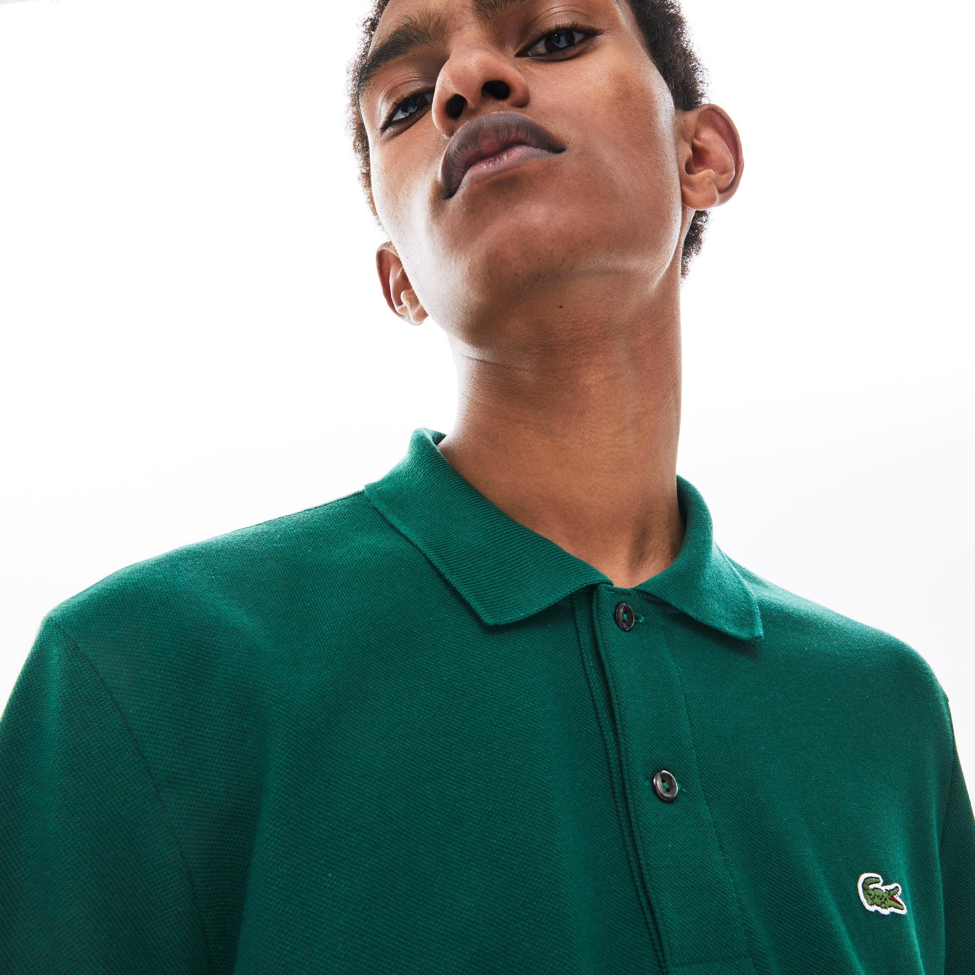 L.12.12 Erkek Classic Fit Uzun Kollu Koyu Yeşil Polo