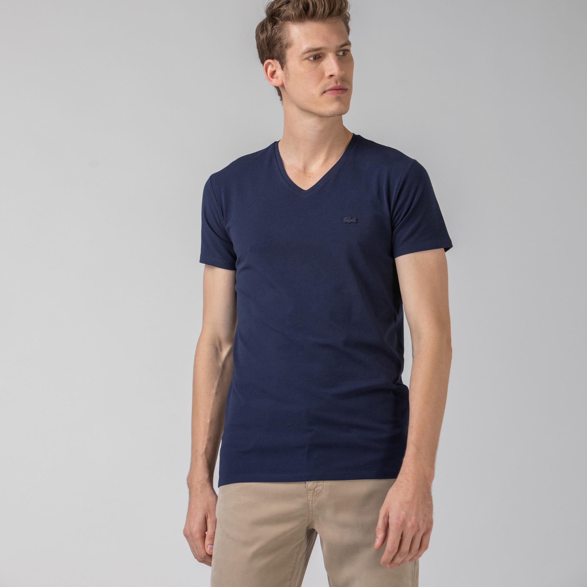 Lacoste Erkek Regular Fit V Yaka Lacivert T-Shirt