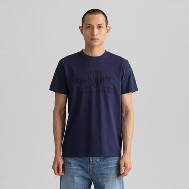  GANT Erkek Lacivert Regular Fit Bisiklet Yaka Logolu T-Shirt