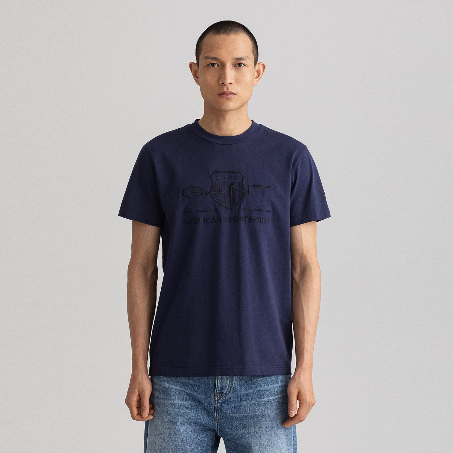  GANT Erkek Lacivert Regular Fit Bisiklet Yaka Logolu T-Shirt
