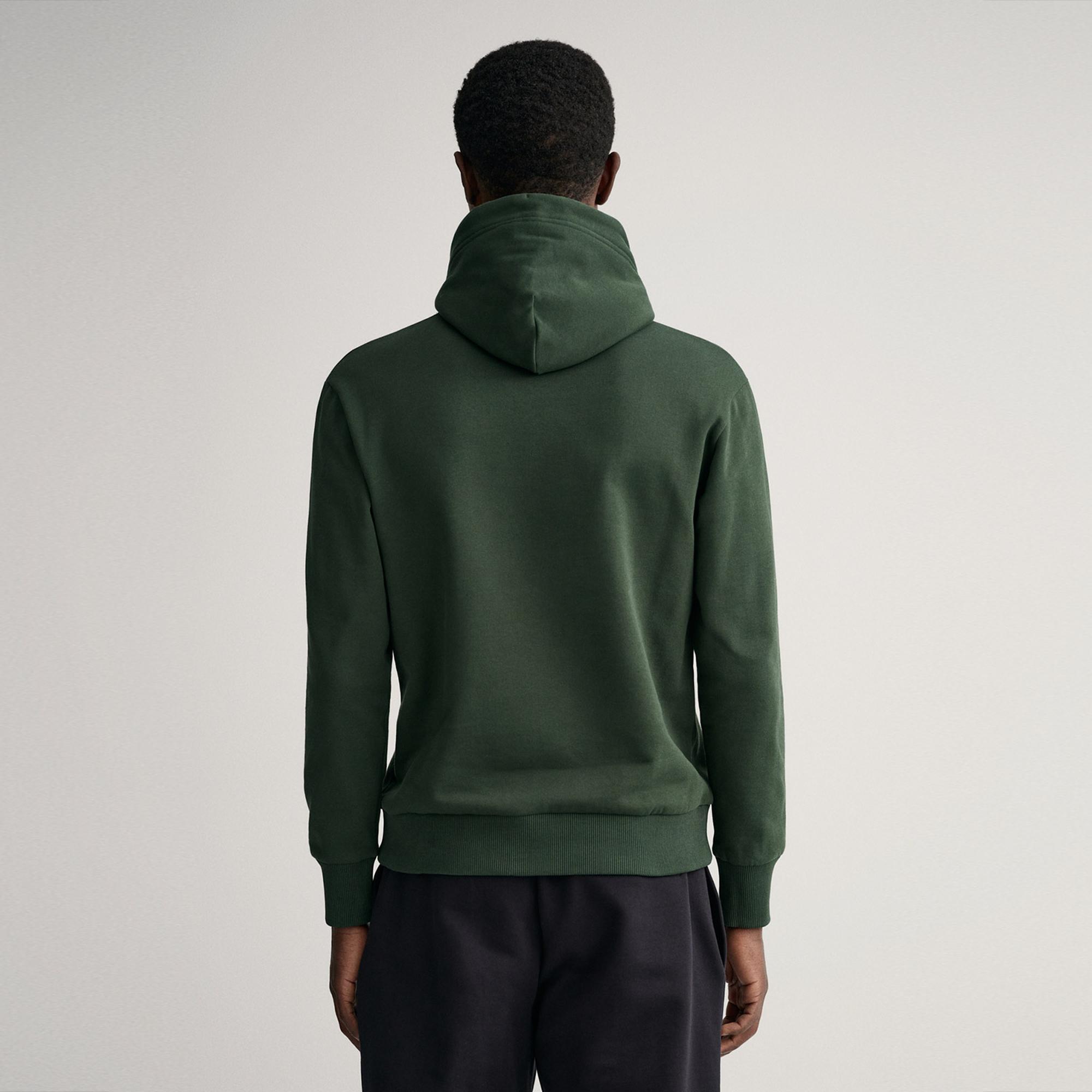Gant Erkek Yeşil Regular Fit Kapüşonlu Logolu Sweatshirt
