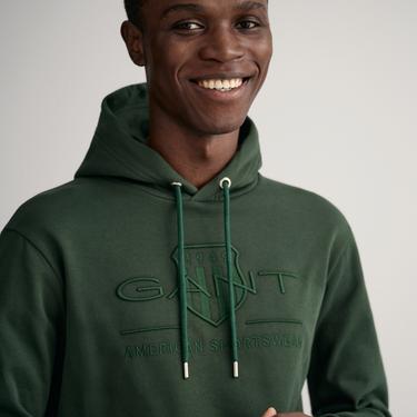  Gant Erkek Yeşil Regular Fit Kapüşonlu Logolu Sweatshirt