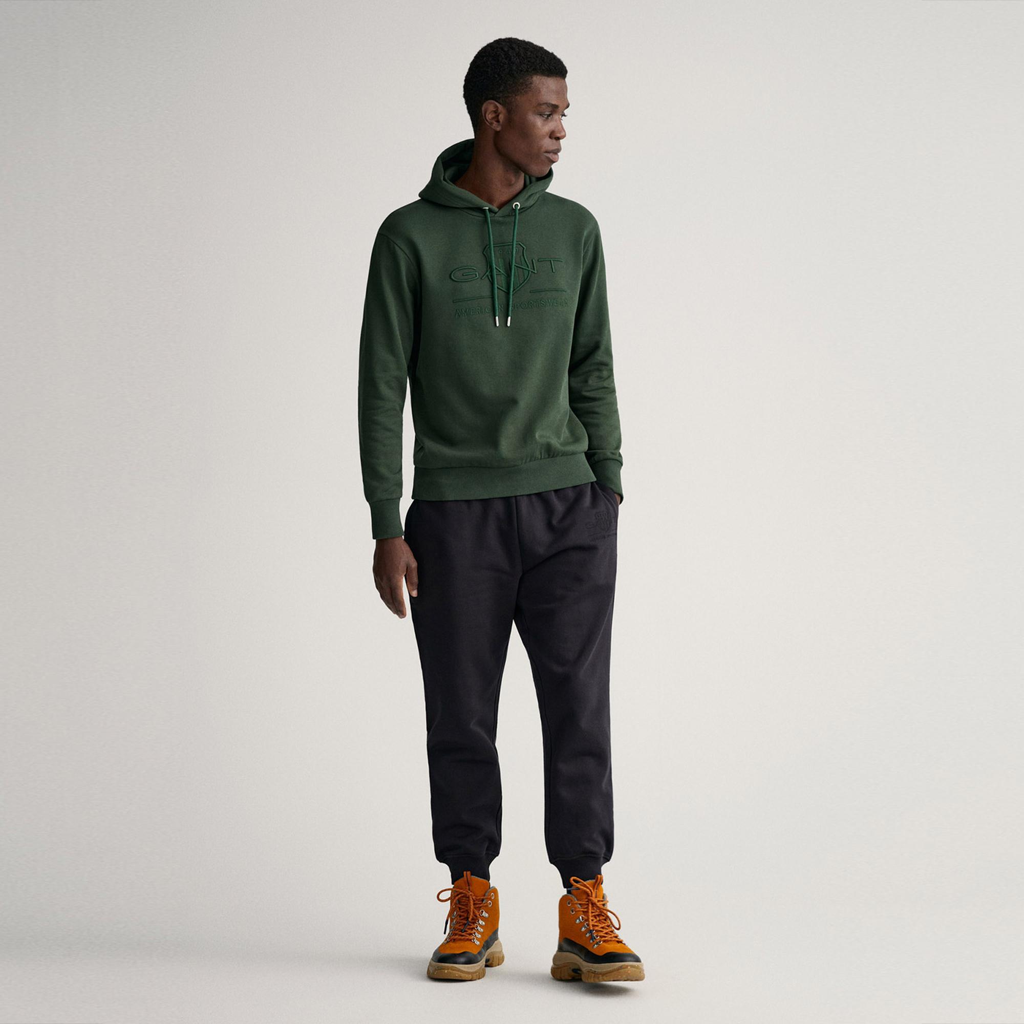 Gant Erkek Yeşil Regular Fit Kapüşonlu Logolu Sweatshirt