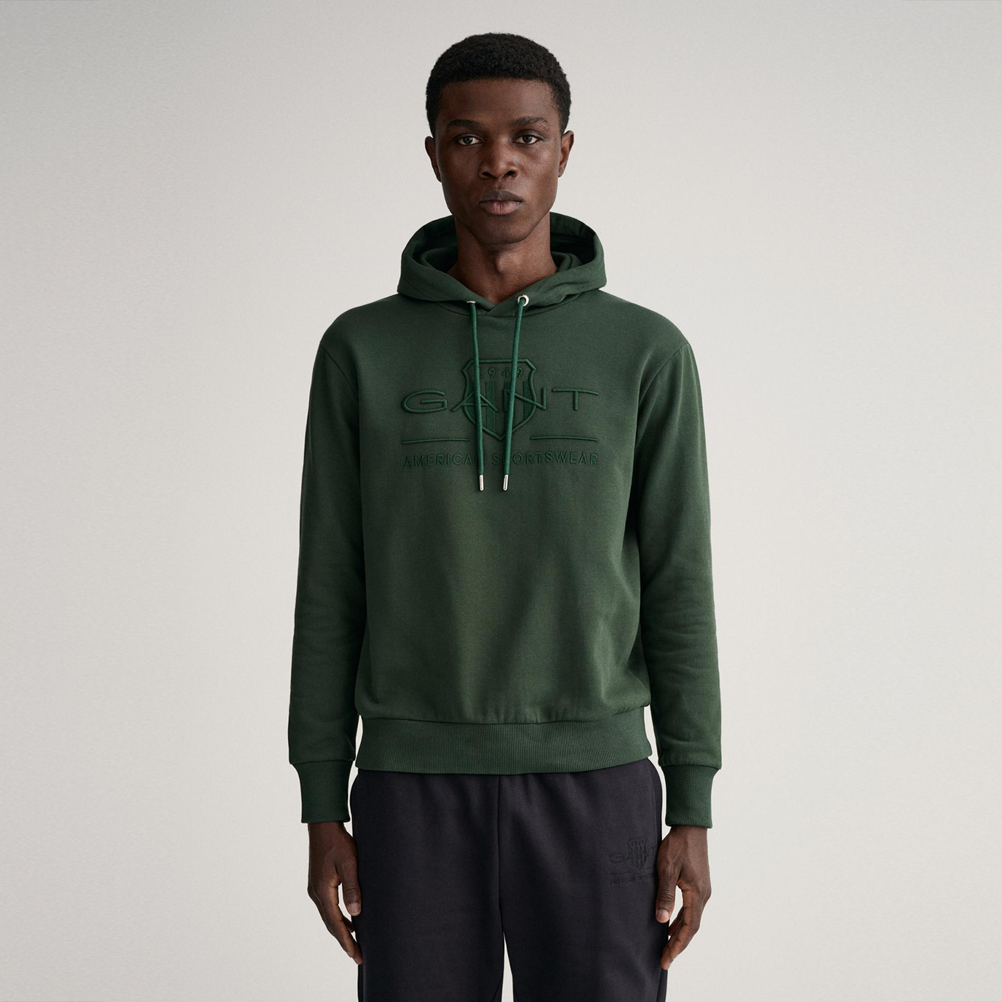 Gant Erkek Yeşil Regular Fit Kapüşonlu Logolu Sweatshirt